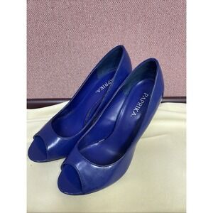 Royal Blue Paprika Brand Faux Leather Peep Toe Pumps Heels Women's 6 Sexy 3"